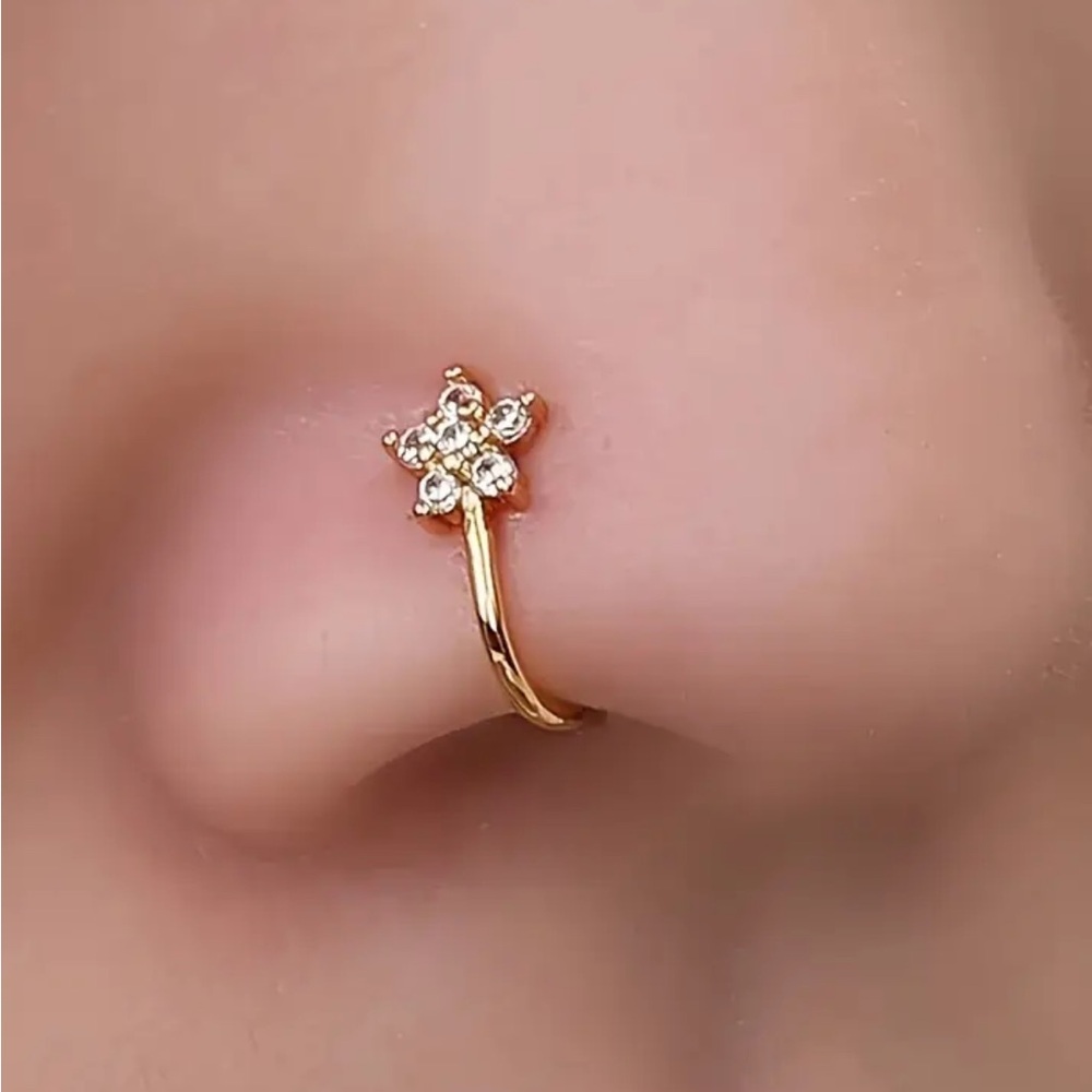 Gold Floral Zircon Nose Ring - Elegant Women’s Jewelry